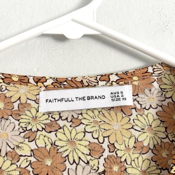 Faithfull The Brand Oma Orange and Yellow Floral Short Sleeve Crop Top Sz US 2 - Picture 3 of 6